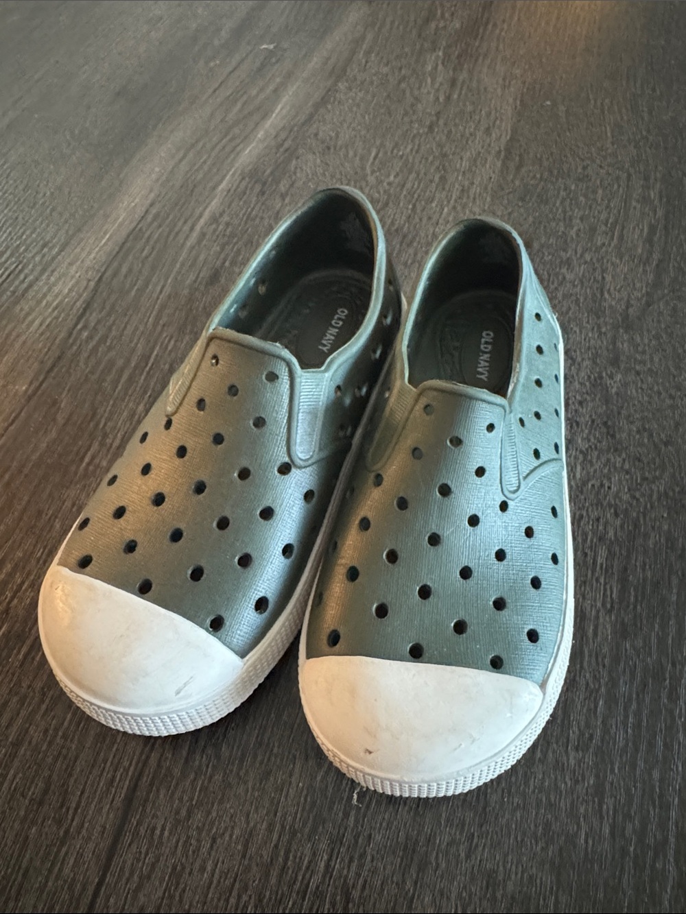 Old Navy Olive Green Slip-On Perforated Kids Sneakers with White Toe Caps